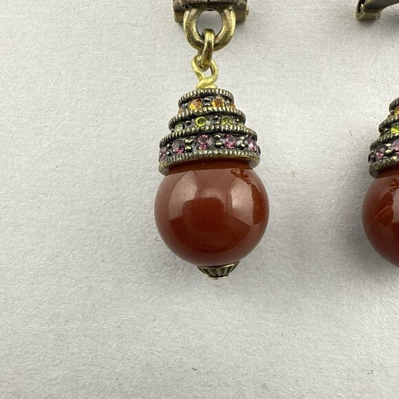 Heidi Daus Earrings Art Deco Carnelian Dangle Drop Multicolor Omega Back Pierce - Picture 3 of 9